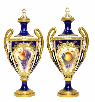 1053. A pair of early 20th century French gilt bronze mounted cut glass garniture vases, the glass possibly St Louis (lacking one cover), 37cm high. (2) 150-250 (+26.4% BP ) 1054.