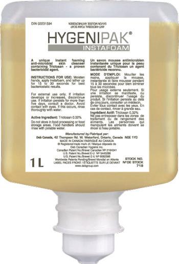 Antimicrobial Hygenipak Anti-microbial Instafoam Anti-Microbial Foaming Skin Cleanser (DIN 02231594) Gentle yet effective anti-microbial foaming skin cleanser