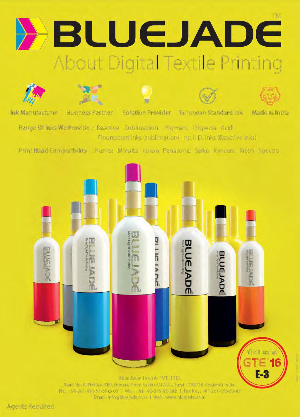 TM t~ BLUEJ DE About Digital Textile Printing Ink Manufacturer Business Partner Solution Provider European Standard Ink Made in India