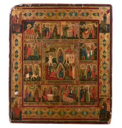 5cm (12in x 9 3/4in) 300-500 91 A 19th century Russian icon of the
