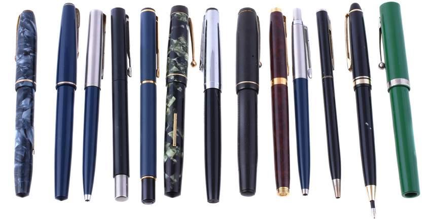117 A collection of pens, to include: Parker, 17, a blue lacquer fountain pen, the cap with a gilt metal arrow clip and cap band, hooded nib, with a cartridge filling system, inked; Conway Stewart,