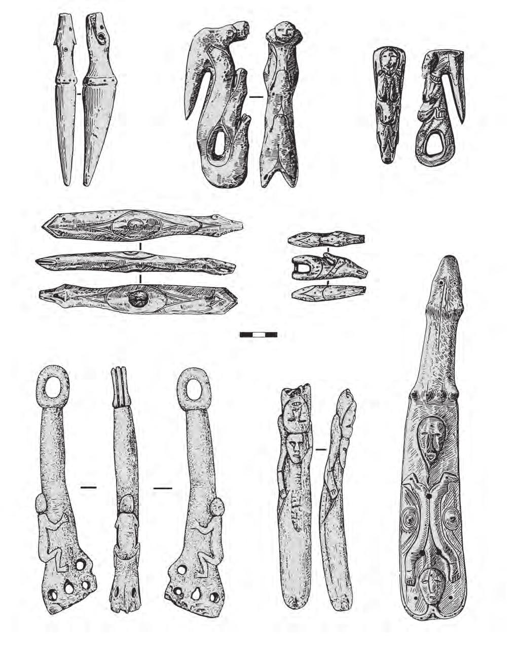 7 4 8 6 5 0 3 centimeters 1 2 3 Figure 3. Artifacts with anthropomorphic and zoomorphic images. 2. Ekven Spit, surface material; 1, 3-8. Ekven cemetery (1. Burial 319; 3.