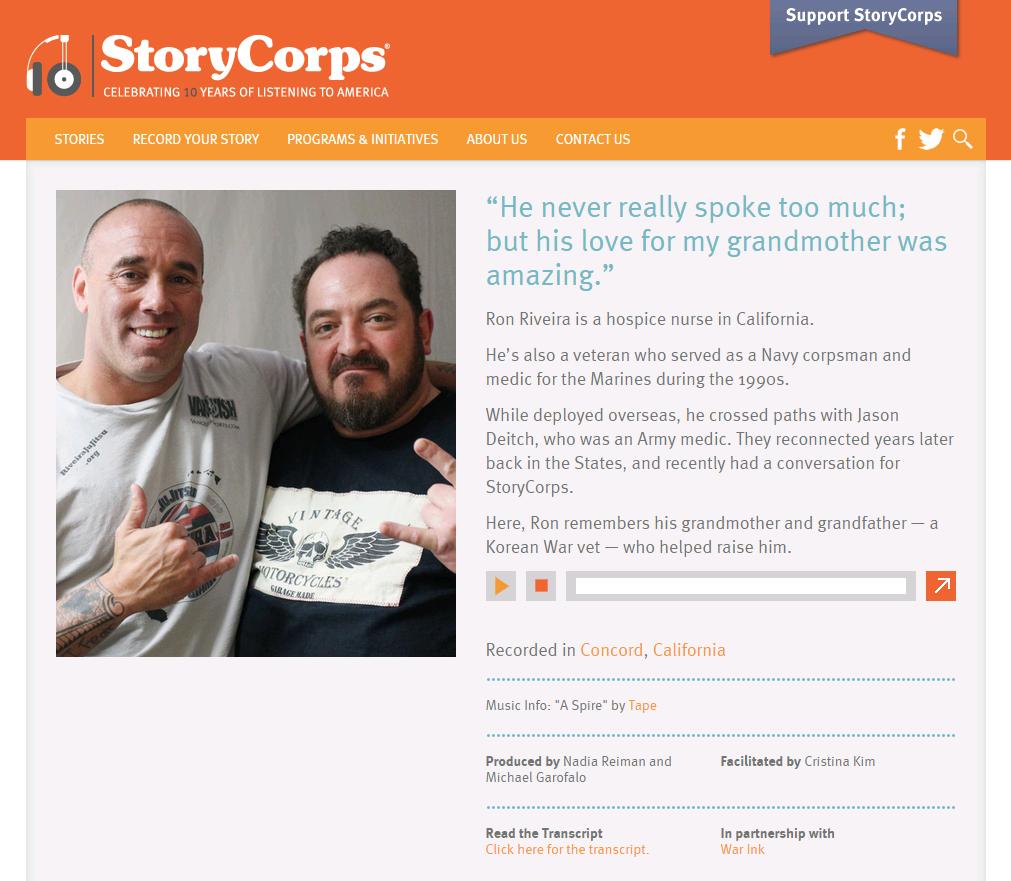 War Ink Interview Featured on StoryCorps