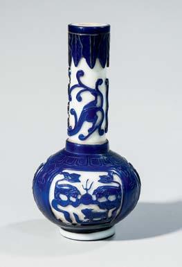 186 167 167 Famille Rose Enameled Vase, China, possibly 18th/19th century, oviform with flaring mouth, with chilong-inspired knobs, decorated with