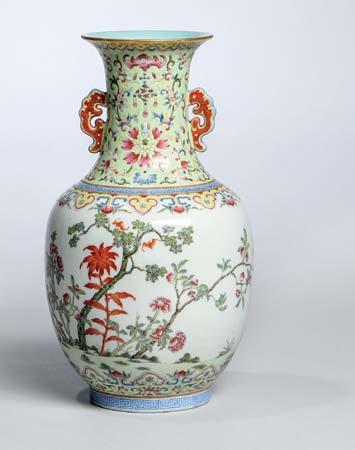 $3,000-5,000 168 Enameled White Porcelain Vase, China, 19th/20th century, baluster-shape with flaring rim, depicting a continuous landscape in black