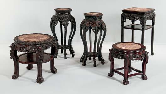 514 523 518 519 516 520 518 Square Marble-top Hardwood Stand, late 19th/early 20th century, with rose-colored marble panel set in