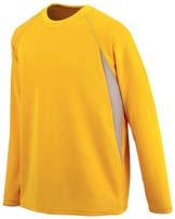4600 4601 WICKING LONG SLEEVE WARMUP SHIRT 100% polyester wicking mesh Heat sealed label Tipped rib-knit lap-over collar Contrast color accent piping on front shoulder Contrast color sleeve and side