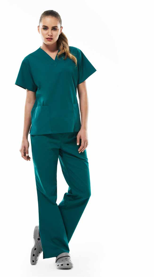 CLASSIC LADIES SCRUB TOP & BOOTLEG PANT ROYAL BLACK H10622 LADIES TOP 2 Lower front pockets with functional