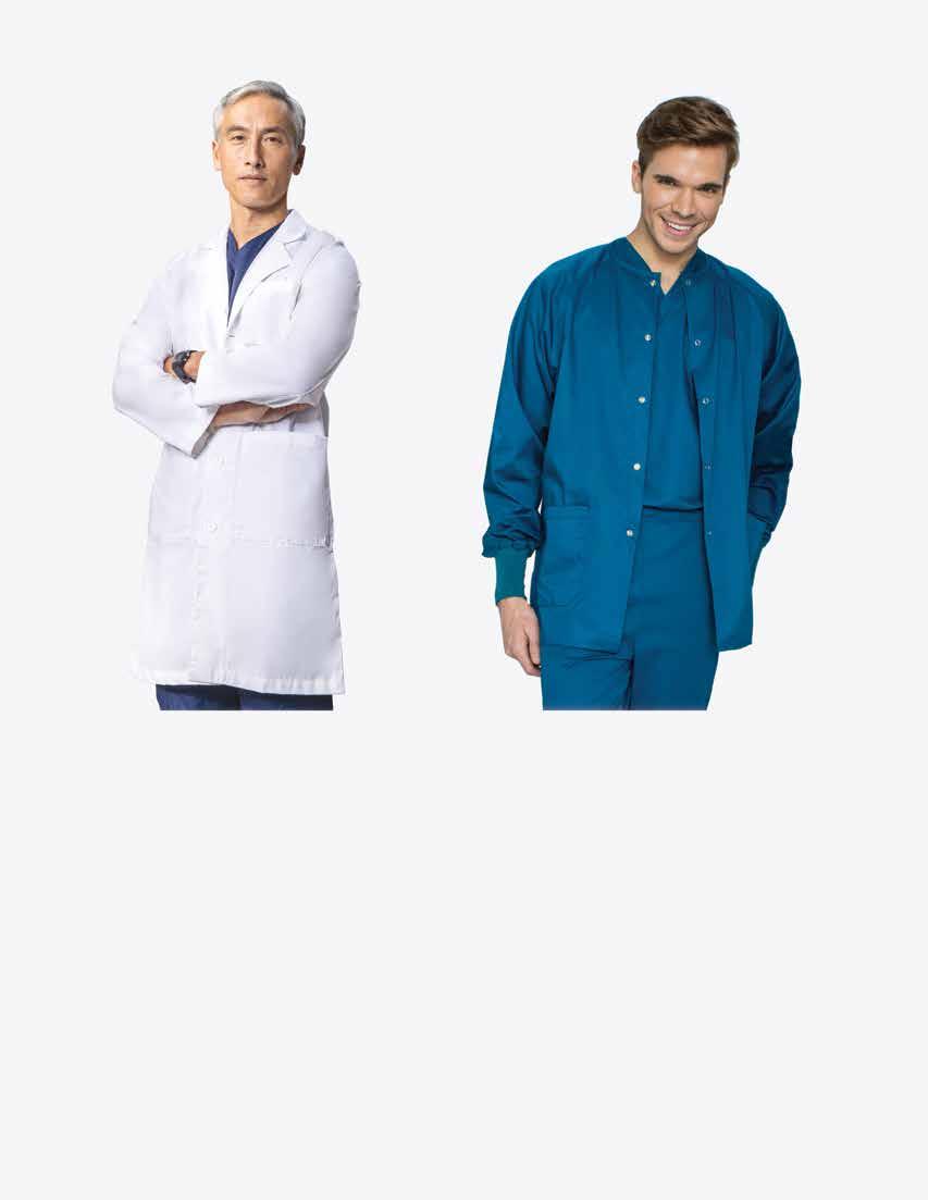 Classic Collection Life Unisex Lab Coat 1 left chest pocket and 2 lower pockets Unisex 37 inch long, above the knee length Breathable Long sleeves Side slits for convenient pants pocket access