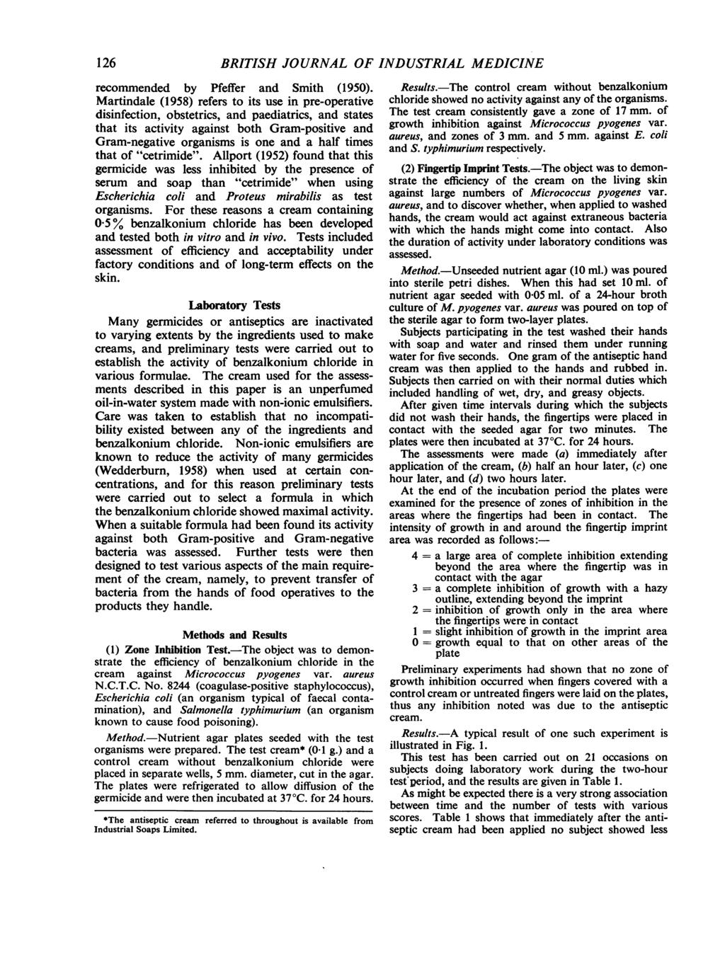 126 BRITISH JOURNAL OF INDUSTRIAL MEDICINE recommended by Pfeffer and Smith (1950).