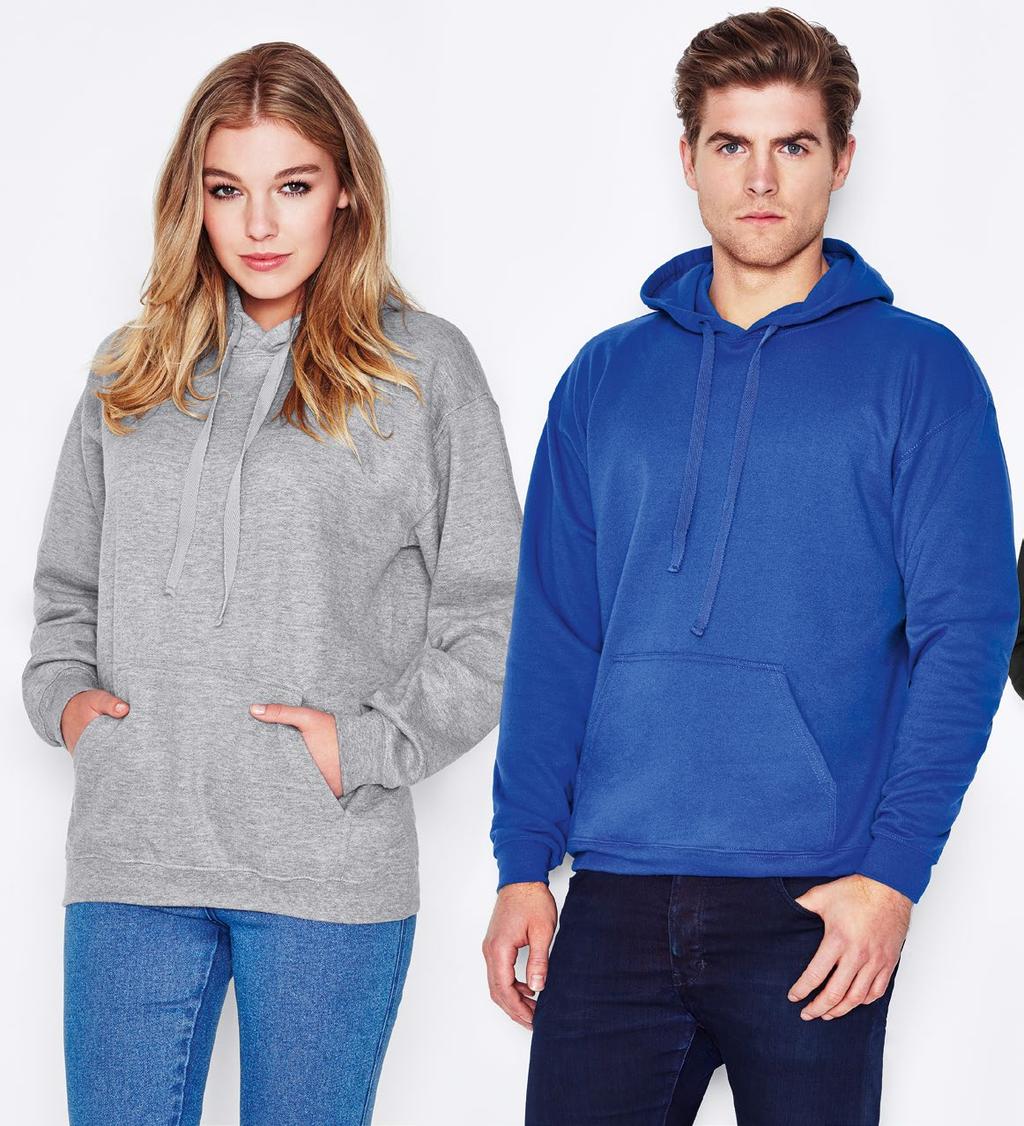SWP280 UNISEX HOODED PULLOVER 280 GSM 50/50 poly cotton Size range: S 3XL Shown in Heather Grey & Royal Blue White Black Heather Grey Charcoal