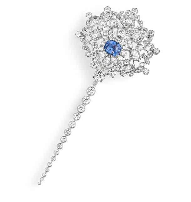 www.chaumet.com Brooch in 18K white gold, set with a cushion-cut sapphire weighing 2.