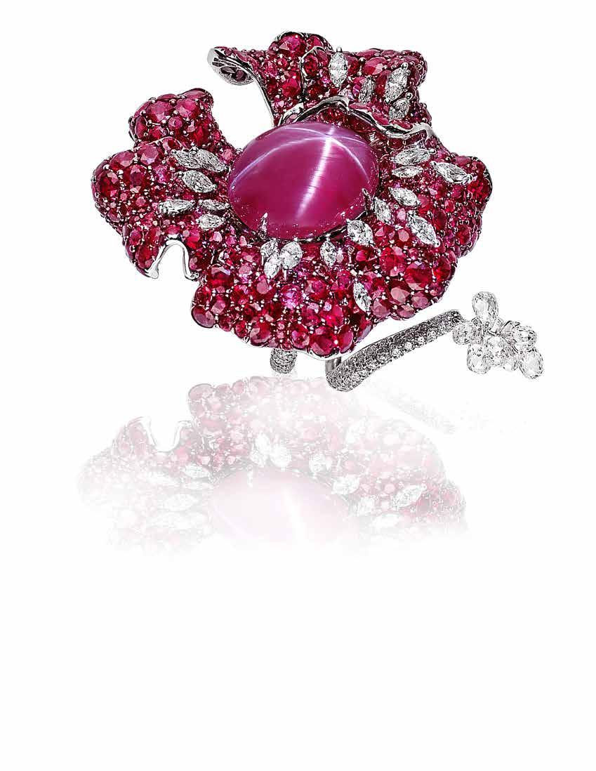 www.feng-j.com Amour Code Ring in 18K white gold set with one 14.30-carat Burmese no heat star ruby, 0.91 carat of marquise-cut white diamonds, 1.