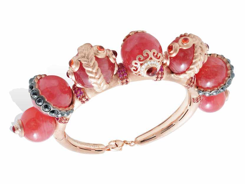 18cts), and 86 pink sapphires (1.60cts); Rosa Del Inca Collection. POA. Bangle in 18K pink gold set with 7 rhodochrosites (48.