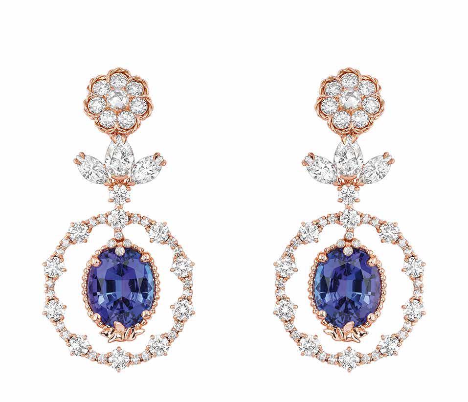 www.dior.com Intimité Tanzanite Earrings in 18K pink gold, set with diamonds and tanzanites, Dior à Versailles, Pièces Secrètes collection by Dior Joaillerie. POA.