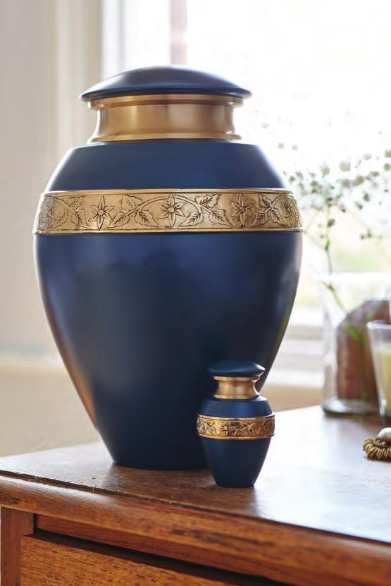 Image shows the Anoka Urn in blue with the matching keepsake