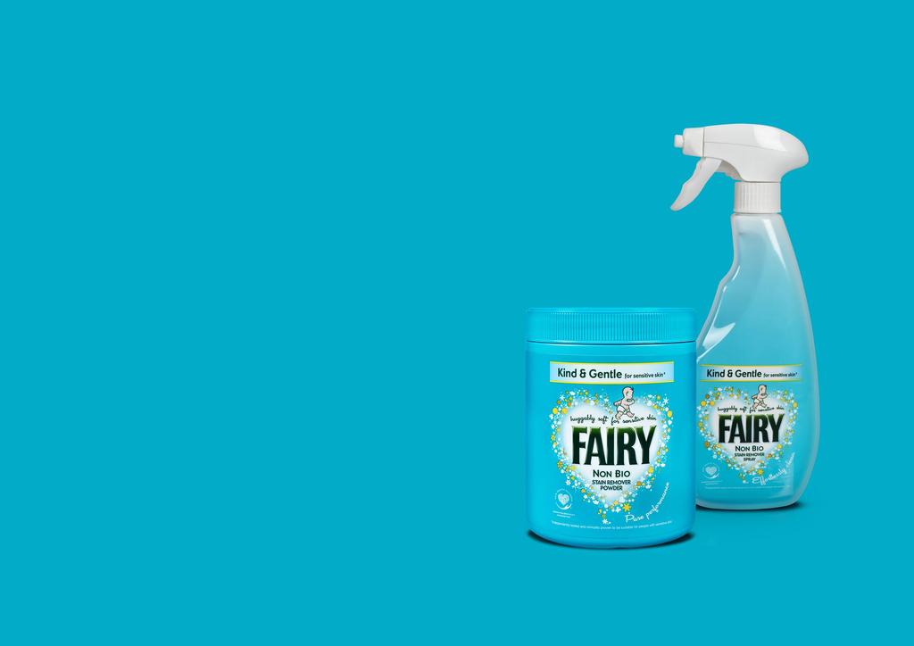 Say hello to the new range of Fairy Non Bio stain removers, formulated to complement your laundry routine when tough stain removal is required.