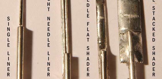 Liner needle bars are round on the end, where shaders are flat. Liners are meant to use for line work, or what tattoo artists call outlining. Sometimes they are referred to as outliners.