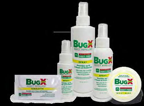 Bug X FREE formula is: Safe to Use on FR Clothing Non-Flammable Naturally Derived, Plant-Based Geraniol Easily Applied Convenient Bug X FREE is used in environmental conditions that prefer natural