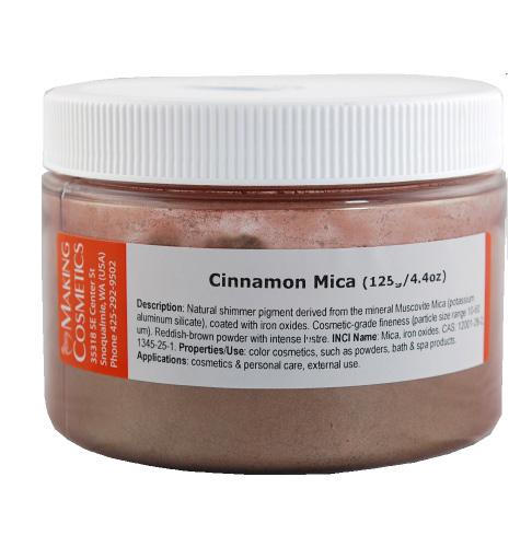 Micas MICA CINNAMON PGMI-CINN-01 Description: Natural shimmer pigment derived from the mineral Muscovite Mica (potassium aluminum silicate), coated with iron oxides, cosmetic-grade fineness (particle