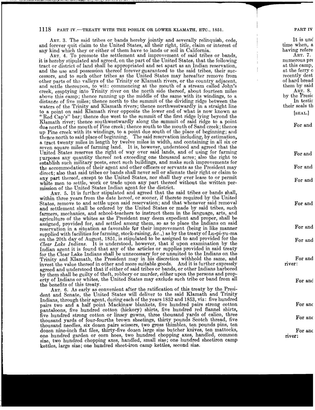 1118 PART IV.-TREATY WITH THE POHLIK OR LOWER KLAMATH, ETC., 1851. ART. 3.