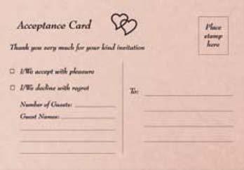 Sky Blue Red Matte Card Mauve Aubergine Pearl Pastel Mauve Acceptance Cards (10 Pack) EKAR001 Pastel Mauve (Heart) EKAR003 Silver Hearts EKAR004 Gold (Heart) EKAR006 Cream (Heart) EKAR008 White