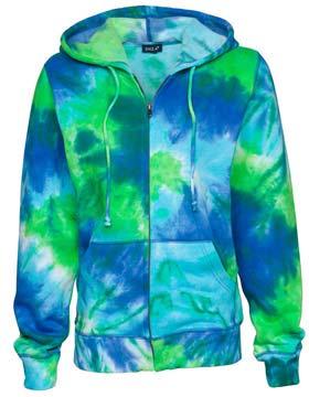00 2X-Large 3X-Large Aquatic Blue Gold Lime Royal Sand Ladies Full Zip Tie-Dye Hoodie With embroidered left chest logo, 9 oz.
