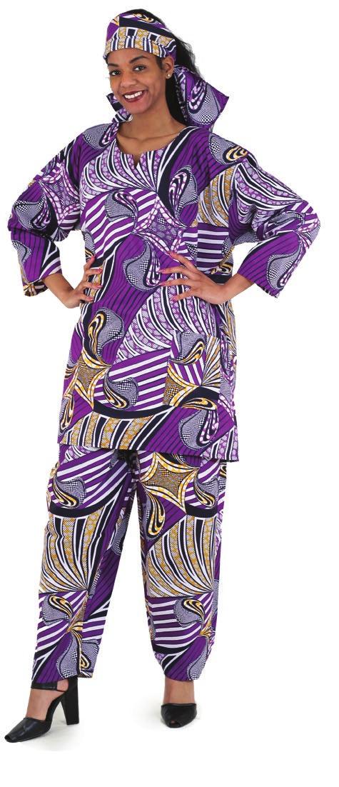 3 African Print Pant Set: Comes with top, pants, and head