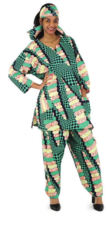 C-WF962 African Print Pant Set: Green Comes with top,