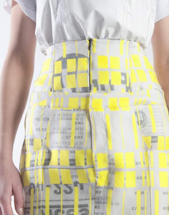 COUTURE WAIST SKIRT HIGH WAIST LONG SKIRT WITH DIGITAL PRINT DETAILS & CARE -LONG SKIRT MADE OUT OF FLUORESCENT SILK FABRIC WITH DIGITAL PRINT PLASTIC BAGS ON CHECKS -INSPIRATION: