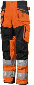 Thigh pockets with knife button, pockets for ruler, pens and mobile phone. Flap on left thigh pocket. Zip-up safety pocket. Knee pad pouches (to take pads 972290 and 972292).