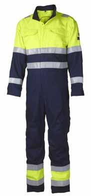 Boiler suit, welding Flame-resistant, high-visibility boiler suit with press studs that also withstand welding work.