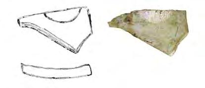 in the eastern profile (Fig. 1 D). It is 12 x 25 mm and 3 mm thick. The fabric is characterized by numerous larger and smaller round bubbles, which distinguish it from the other sherds with cut.