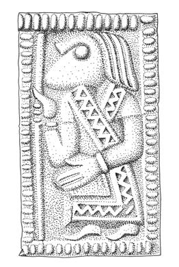 a b c Fig. 4. The slightly damaged figure fnr 6407 (b) from Uppåkra is die-identical with Sorte Muld 3 (a). The figure fnr 6332 (c), surrounded by an arch-shaped frame, is unique to Uppåkra. Photo: B.