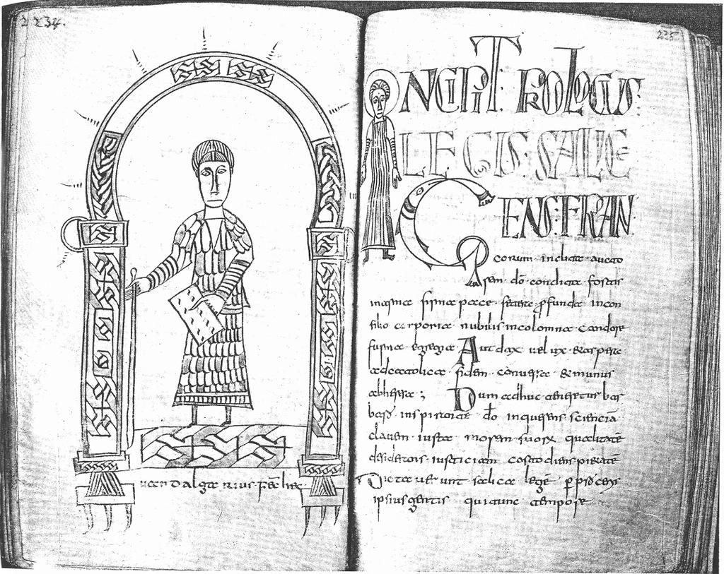 Fig. 35. Portrait of a legislator with his staff of office. From an 8th century copy of a manuscript of Lex Salica and Lex Alamannorum (after Mordek 1996:Fig. 374). 46; Schmidt-Wiegand 1982:367).