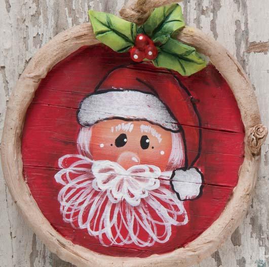 Santas Ornaments By MaryJo Tuttle Palette: DecoArt Americana Acrylics Antique Maroon #13160 Antique Rose #13156 Cinnamon Drop #13544 Deep Blush (formerly Shading Flesh) #13137 Espresso #13261 Foliage