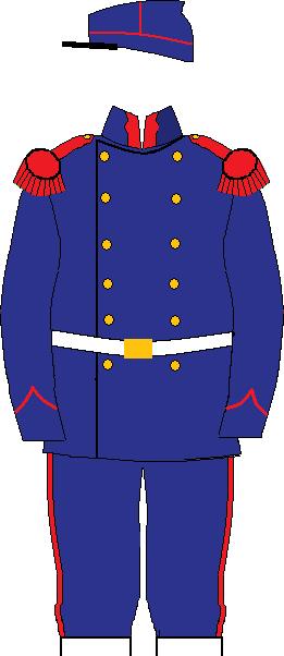 Artillery Foot Artillery wore a dark blue, thigh length tunic.