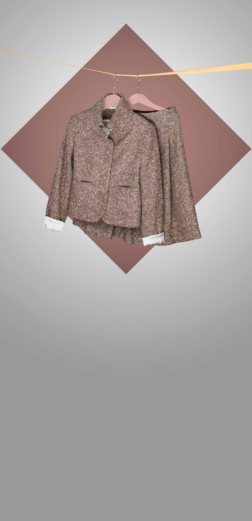 Petit Lord jacket Tweed and silk, fully lined in satin and cotton, fold-down sleeves, collar and pockets lined with a bronze
