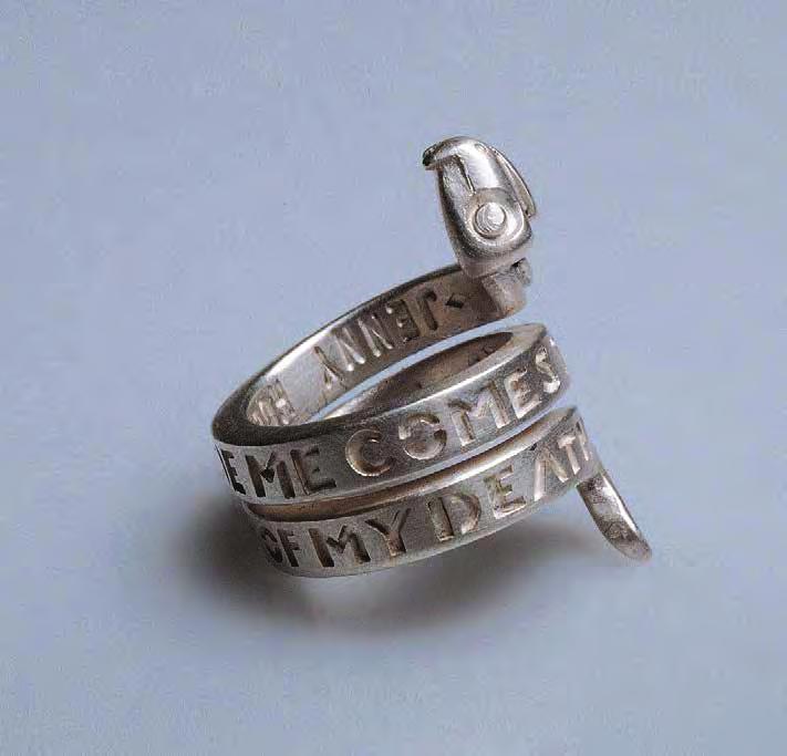 JENNY HOLZER With You Inside Me Comes the Knowledge of My Death, 1994 For Parkett 40/41 Silver snake ring with inscription, sterling silver, 925/000, matt,