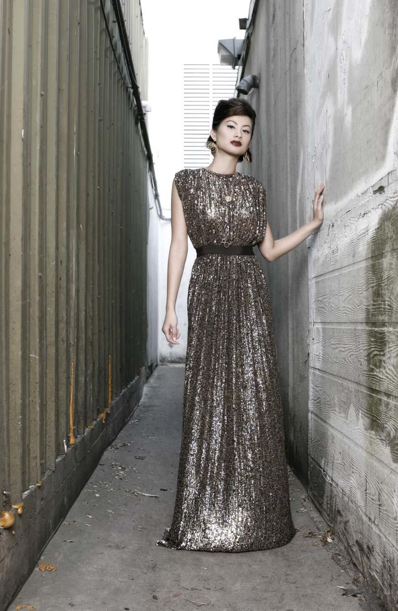Dress by Reem Acra, Neiman Marcus, $4400 Gold necklace by Lee Lee & Carlos, sloan/hall, $345 Gold