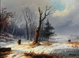 DKK 10,000-15,000 / 1,350-2,000 128 REMIGIUS ADRIANUS VAN HAANEN b. Oosterhout 1812, d. Bad Aussee 1894 Winter landscape with figures.