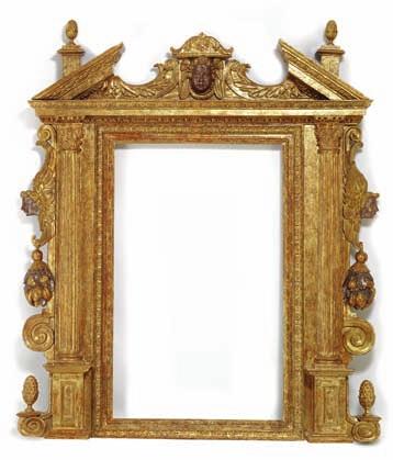 148 148 a large italian renaissance giltwood frame, carved with corinthian pillars, cherubs and fruit