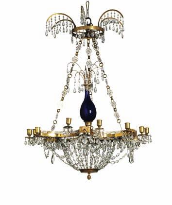 205 a German louis XVi chandelier with pierced concave gilt bronze frame and twelve curved arms for candles,