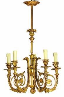 219 a small french gilt bronze five light chandelier. 19th century. H.