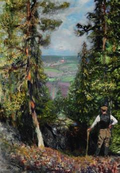 Helsinki 1954 a russian forester pausing and looking at the valley. signed and dated Juri repin 1929. Oil on canvas. 86 x 60 cm.