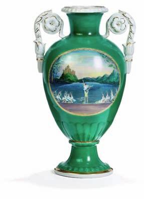 DKK 20,000 / 2,700 371 371 russian baluster porcelain vase, decorated in colours with scene from the ballet "swan lake" and a portrait of the composer Pyotr ilyich