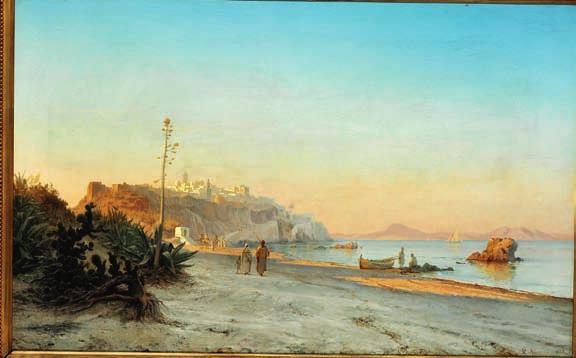 14 14 CARL NEUMANN b. Copenhagen 1833, d. s.p. 1891 "Strandparti ved Tanger". View of the beach near Tangier.
