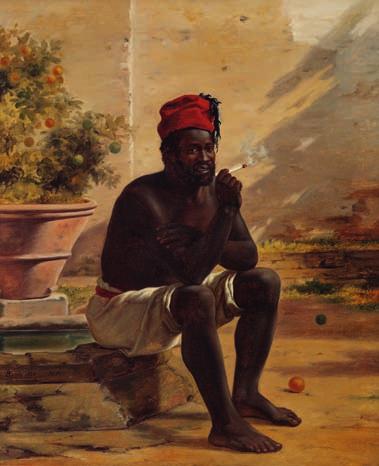 16 16 MARTINUS RØRBYE b. Drammen 1803, d. Copenhagen 1848 A Nubian resting on a staircase, smoking a cigarette. Signed and dated M. R. Rom 1839. Oil on canvas. 75 x 63 cm.