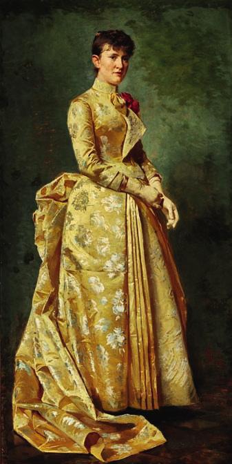 56 56 ERIK HENNINGSEN b. Copenhagen 1855, d. s.p. 1930 Portrait of Anna Helen Eybe married to barrister Eybe, in a yellow evening gown.
