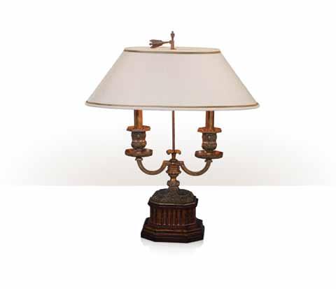 15 W x 15 D x 30-1/2 H in 38 W x 38 D x 77 H cm Grand Salon 2000-243 A finely hand carved mahogany table lamp, of interlacing scrolling wreaths above a stepped quatrefoil base and surmounted by a